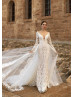 Beaded Ivory Lace Wedding Dress With Detachable Train
